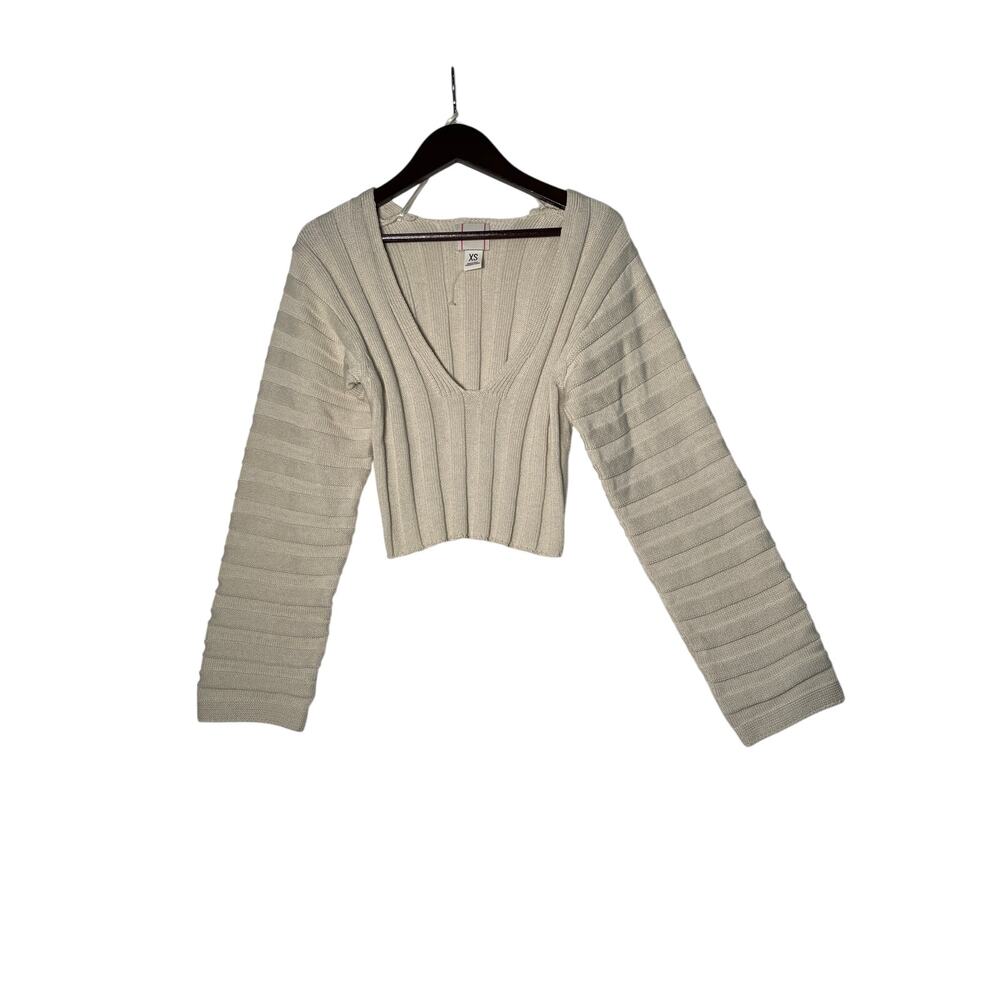 BDG Urban Outfitters Sweater Cream XS V-Neck Ribbed Cropped LS School Casual